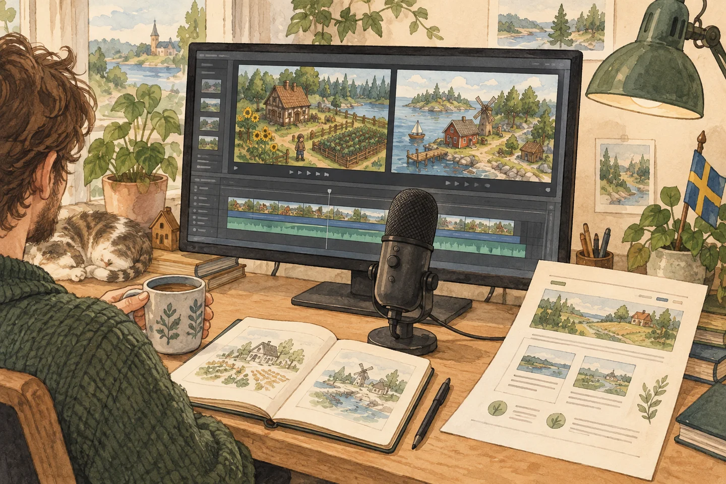 Illustration of farm game footage in a video editor